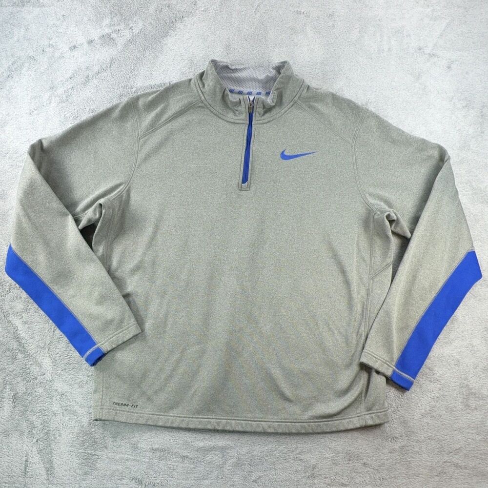 Nike Therma-Fit 1/4 Zip Pullover Men's XL Grey Blue Golf Running